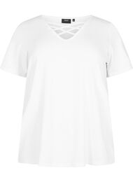 T-shirt med v-udskæring og krydsdetalje, Warm Off-white