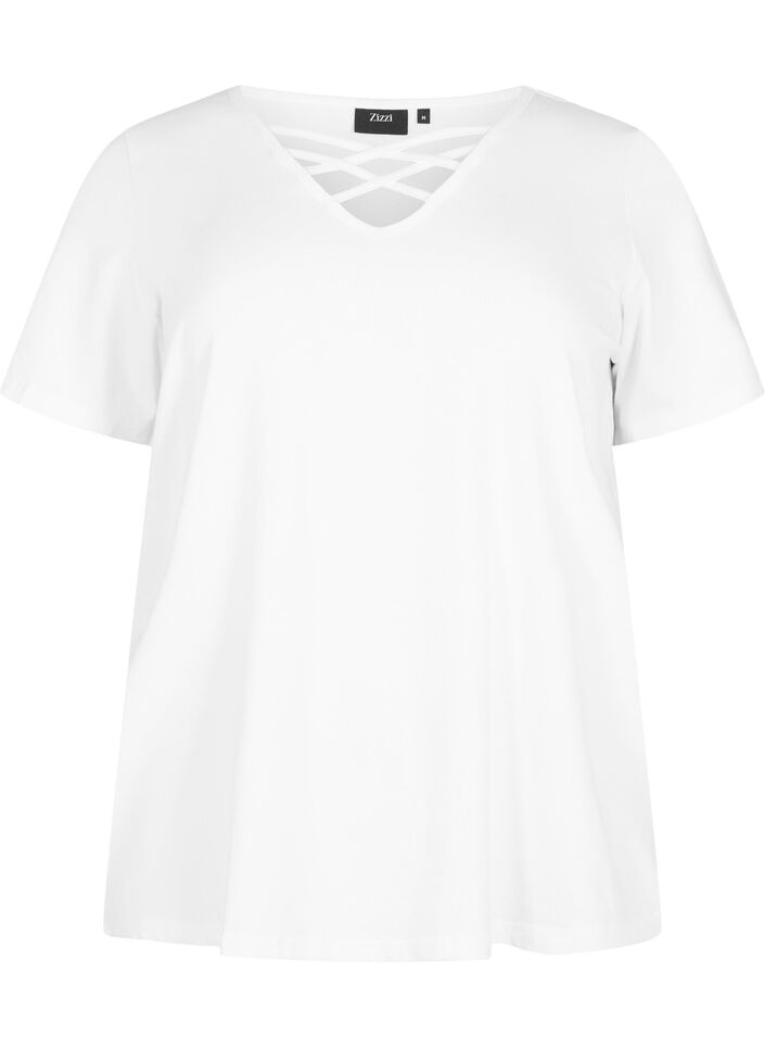 T-shirt med v-udskæring og krydsdetalje, Warm Off-white, Packshot image number 0