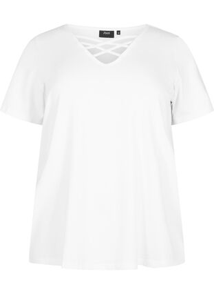 T-shirt med v-udskæring og krydsdetalje, Warm Off-white, Packshot image number 0