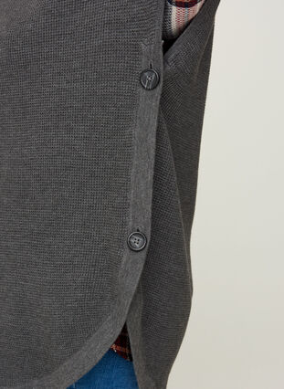 Kortærmet strik poncho med høj hals, Dark Grey Melange, Model image number 2