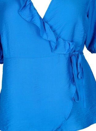 Wrap bluse i viskose med 1/2 ærmer, Olympian Blue, Packshot image number 2