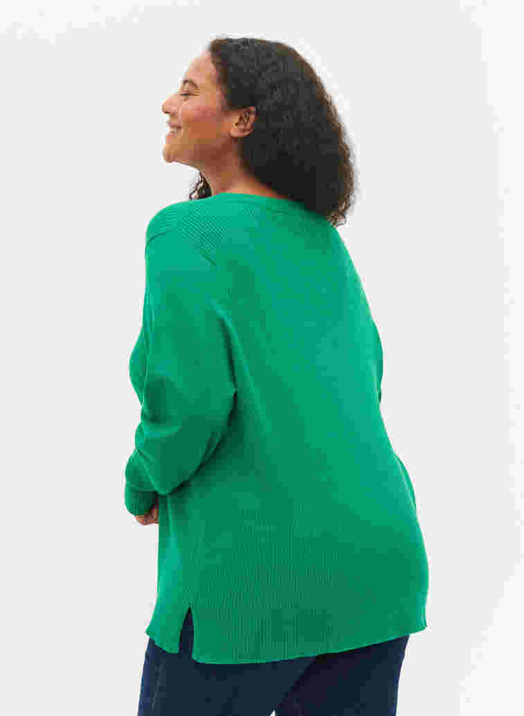 Strikbluse med ribstruktur og slids, Jolly Green Mel., Model
