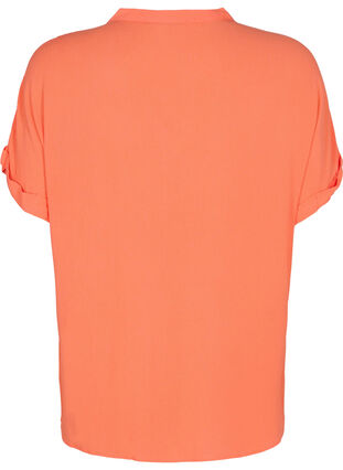 Kortærmet viskose skjorte med v-udskæring, Living Coral, Packshot image number 1