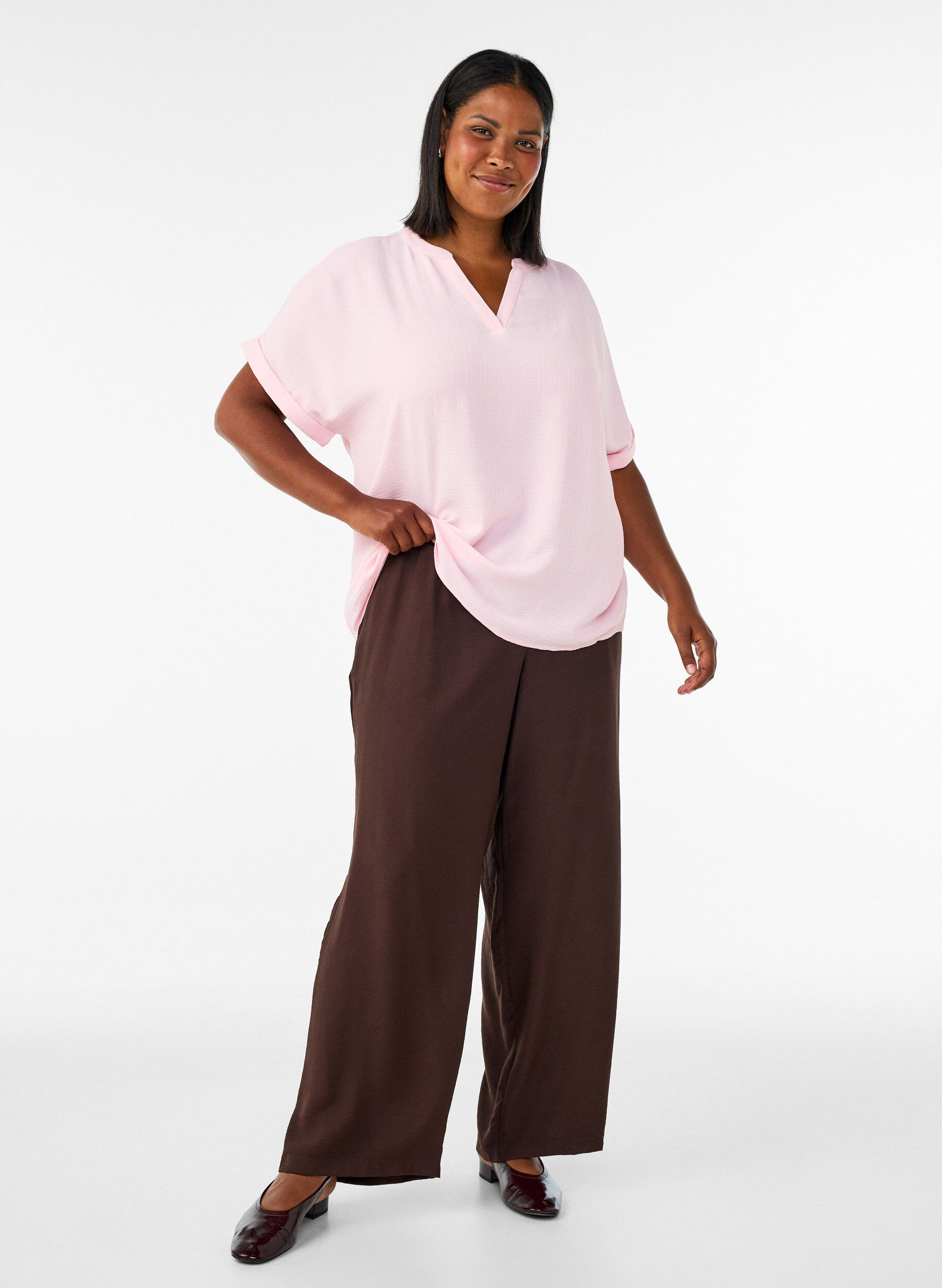 ZizziL&oslash;s bluse med korte &aelig;rmer, Lyser&oslash;d, Model image number 1
