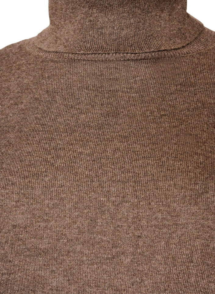 Strikbluse med rullekrave og l&oslash;s pasform, Brun, Packshot image number 2