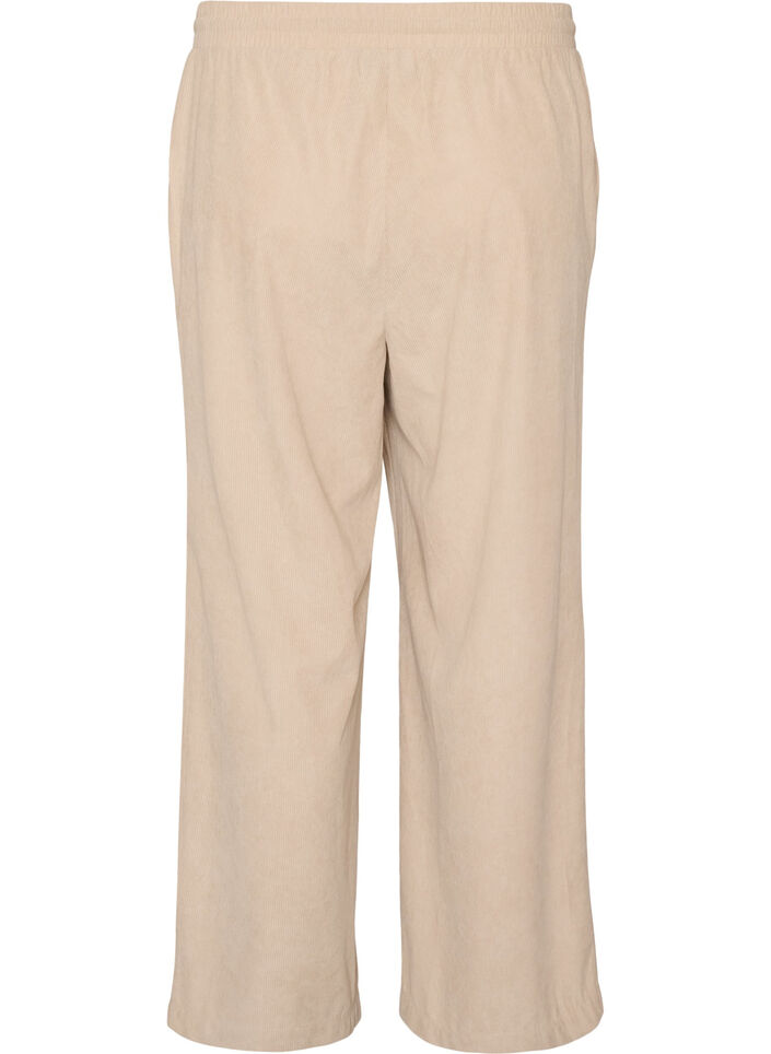 Fl&oslash;jlsbukser med vide ben og h&oslash;j talje, Beige, Packshot image number 1