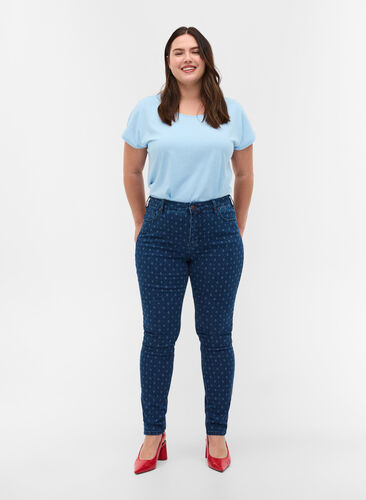 Super slim Amy jeans med printdetaljer, Dark blue, Model image number 0