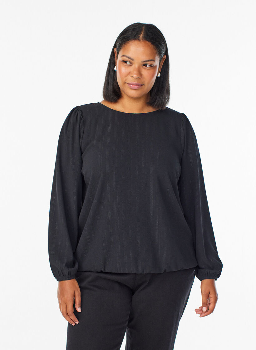 Bluse med s&oslash;lv glimmer, Sort, Model image number 0