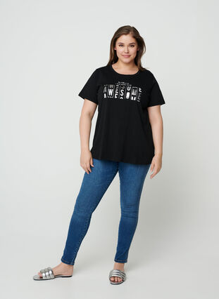 Bomulds t-shirt med korte ærmer, Black, Model image number 2