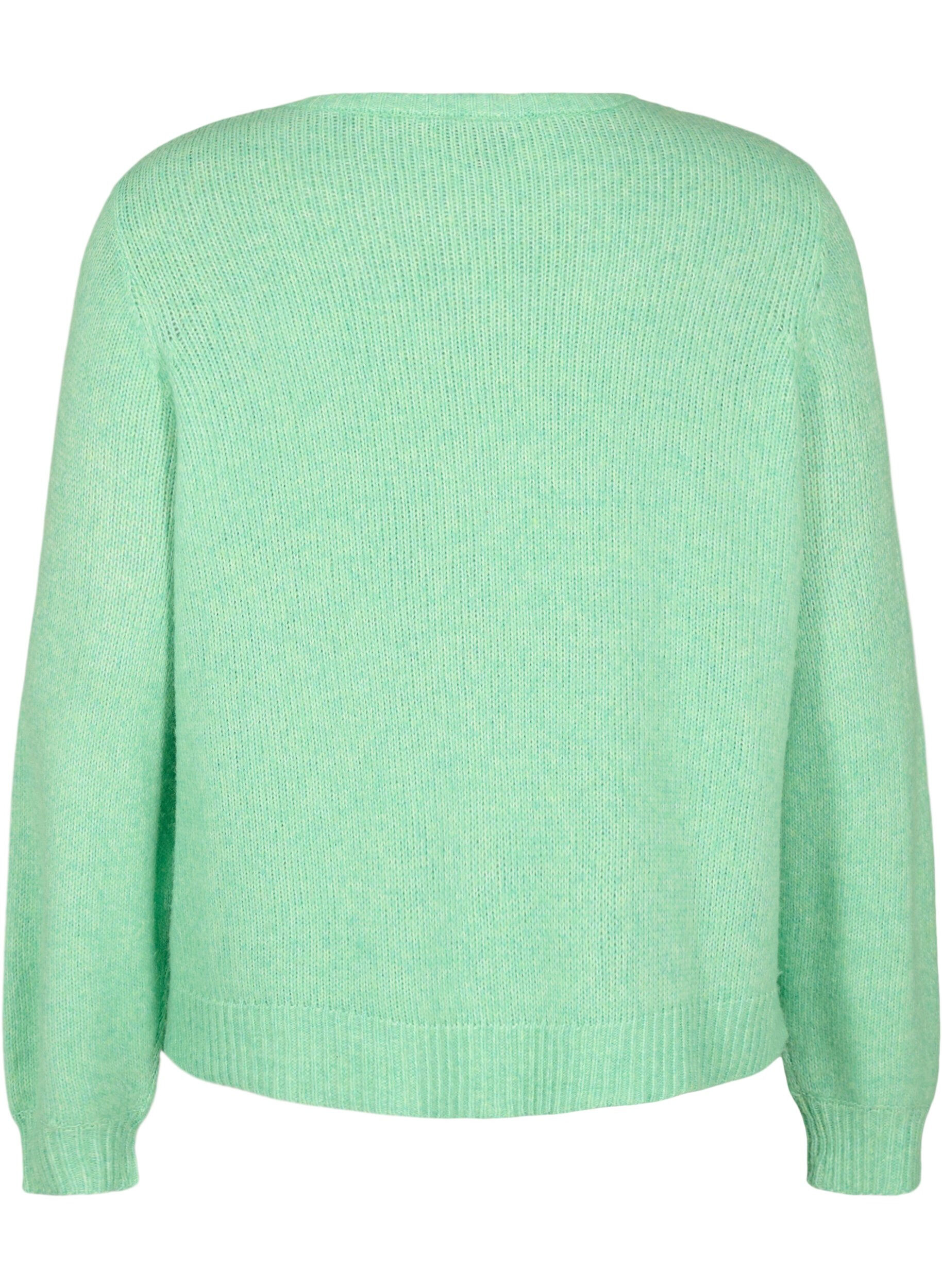 Zizzi Strikcardigan med uld og knapper, Light G. Green Mel., Packshot image number 1