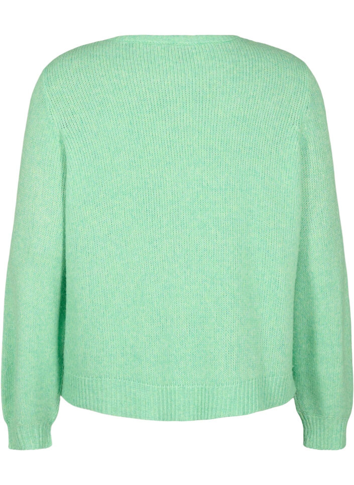 Strikcardigan med uld og knapper, Light G. Green Mel., Packshot image number 1