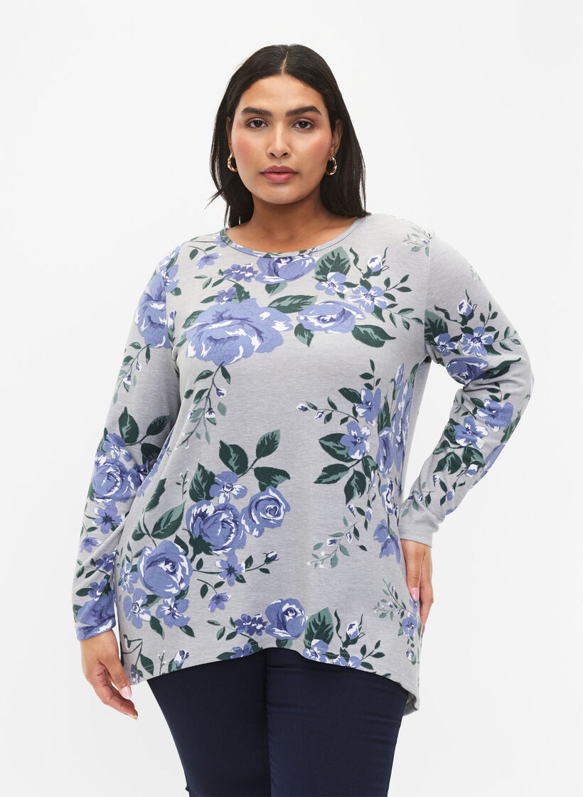 M&oslash;nstret bluse med lange &aelig;rmer, Bl&aring;, Model image number 0