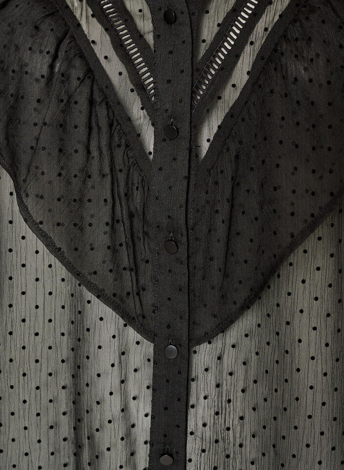 Transparent skjortebluse med prikker og fl&aelig;sedetaljer, Sort, Packshot image number 2