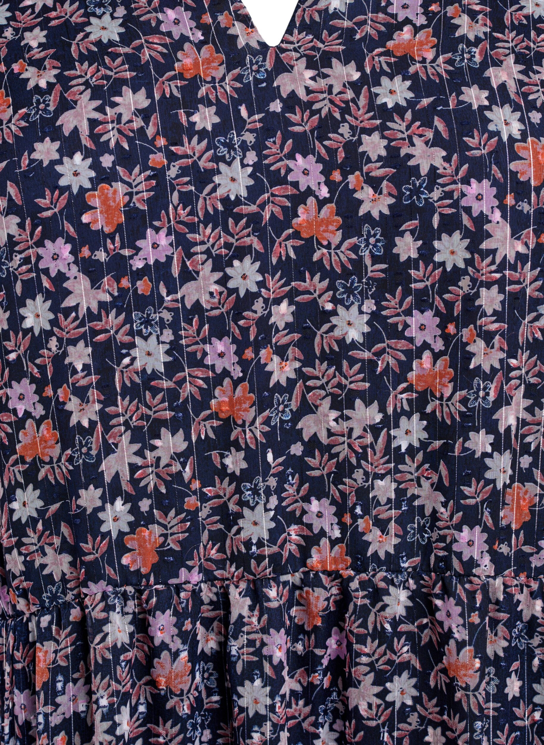 ZizziTunika med blomsterprint og glittertr&aring;de, Bl&aring;, Packshot image number 2