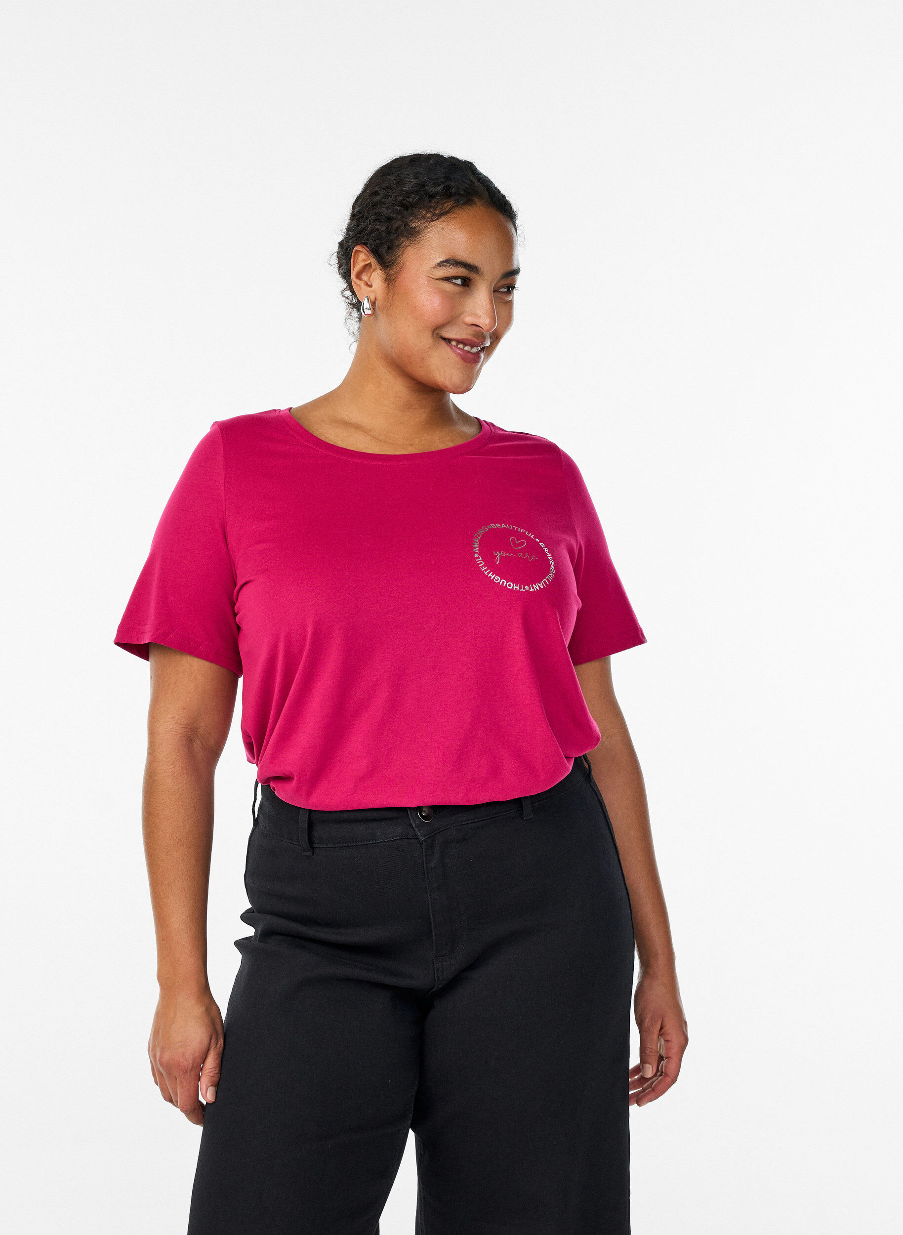 Zizzi T-shirt med motiv, R&oslash;d, Model image number 0