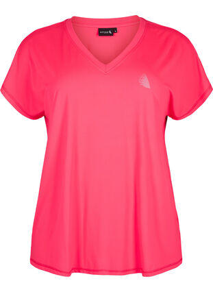 Løs trænings t-shirt med v-hals, Neon Diva Pink, Packshot image number 0