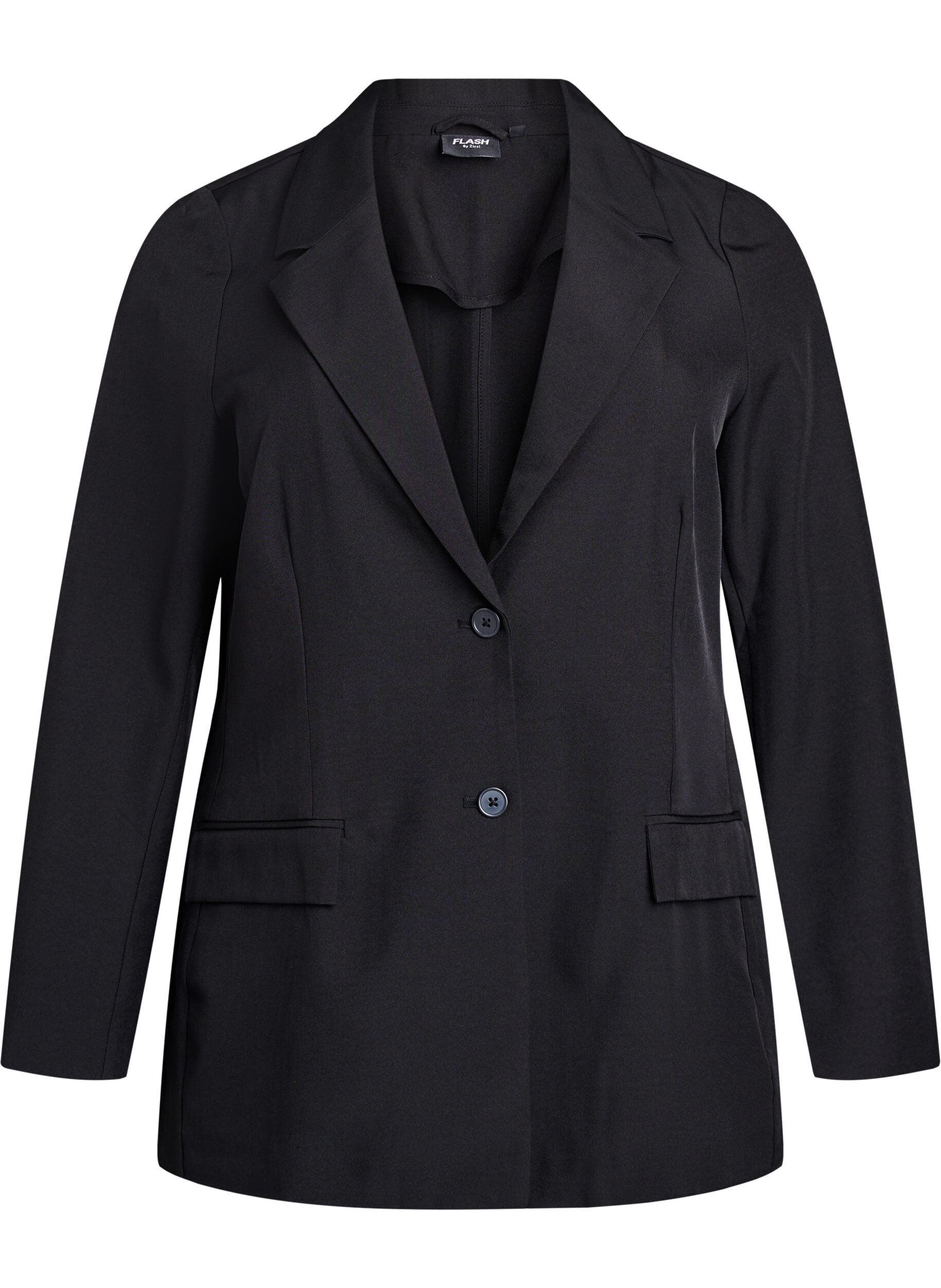 ZizziBlazer med lommer og slids, Sort, Packshot image number 0