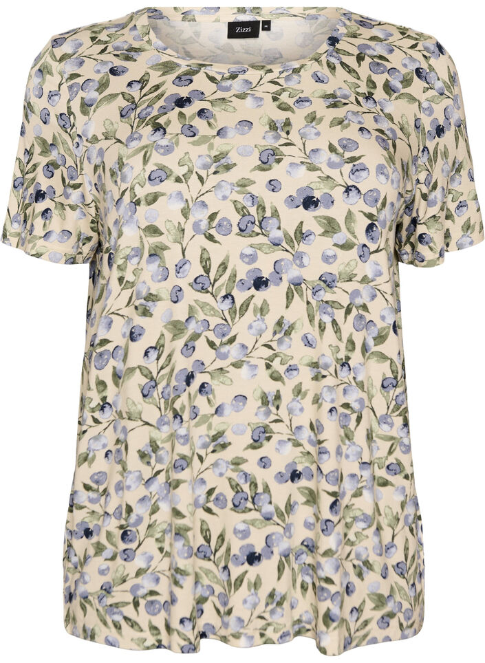 T-shirt med blomsterprint, Vanilla, Packshot image number 0