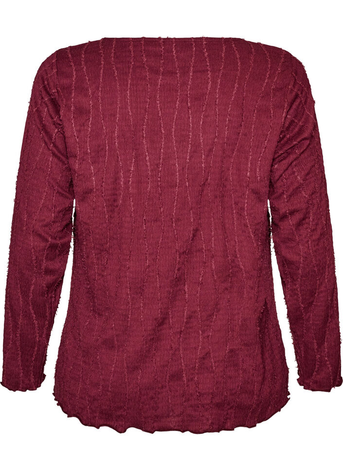 Jerseybluse med b&oslash;lget struktur, R&oslash;d, Packshot image number 1