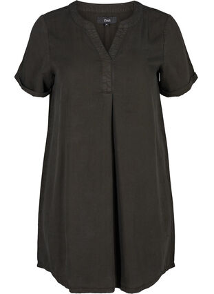 Kortærmet kjole i lyocell, Black, Packshot image number 0