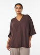 Skjortebluse med V-udsk&aelig;ring og 3/4-&aelig;rmer, Brun, Model image number 0