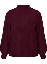 Ribstrikket sweater med ballon&aelig;rmer og knapper, M&oslash;rk Bordeaux