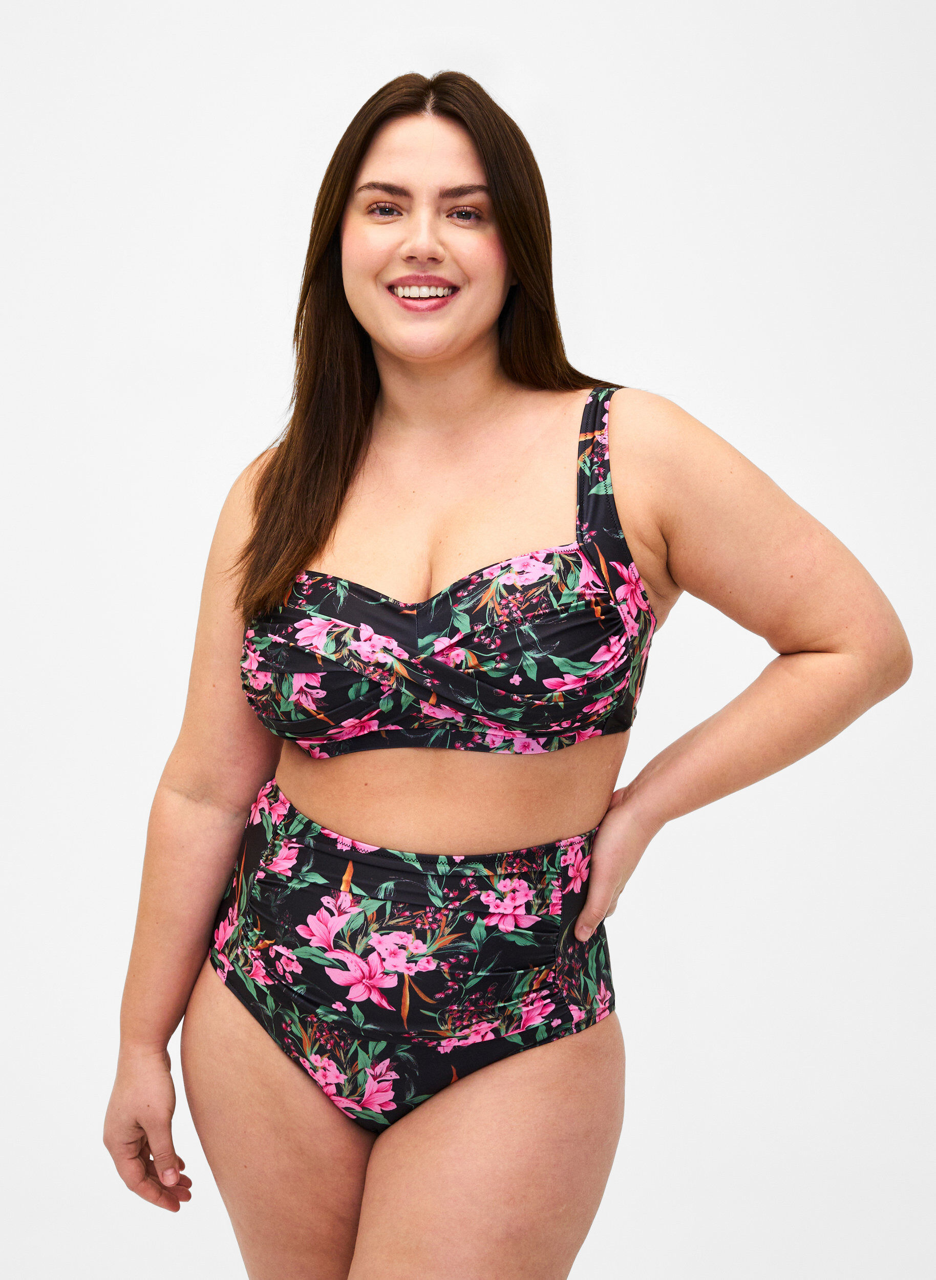 Zizzi Ekstra h&oslash;jtaljet bikini underdel med print, Lyser&oslash;d, Model image number 0