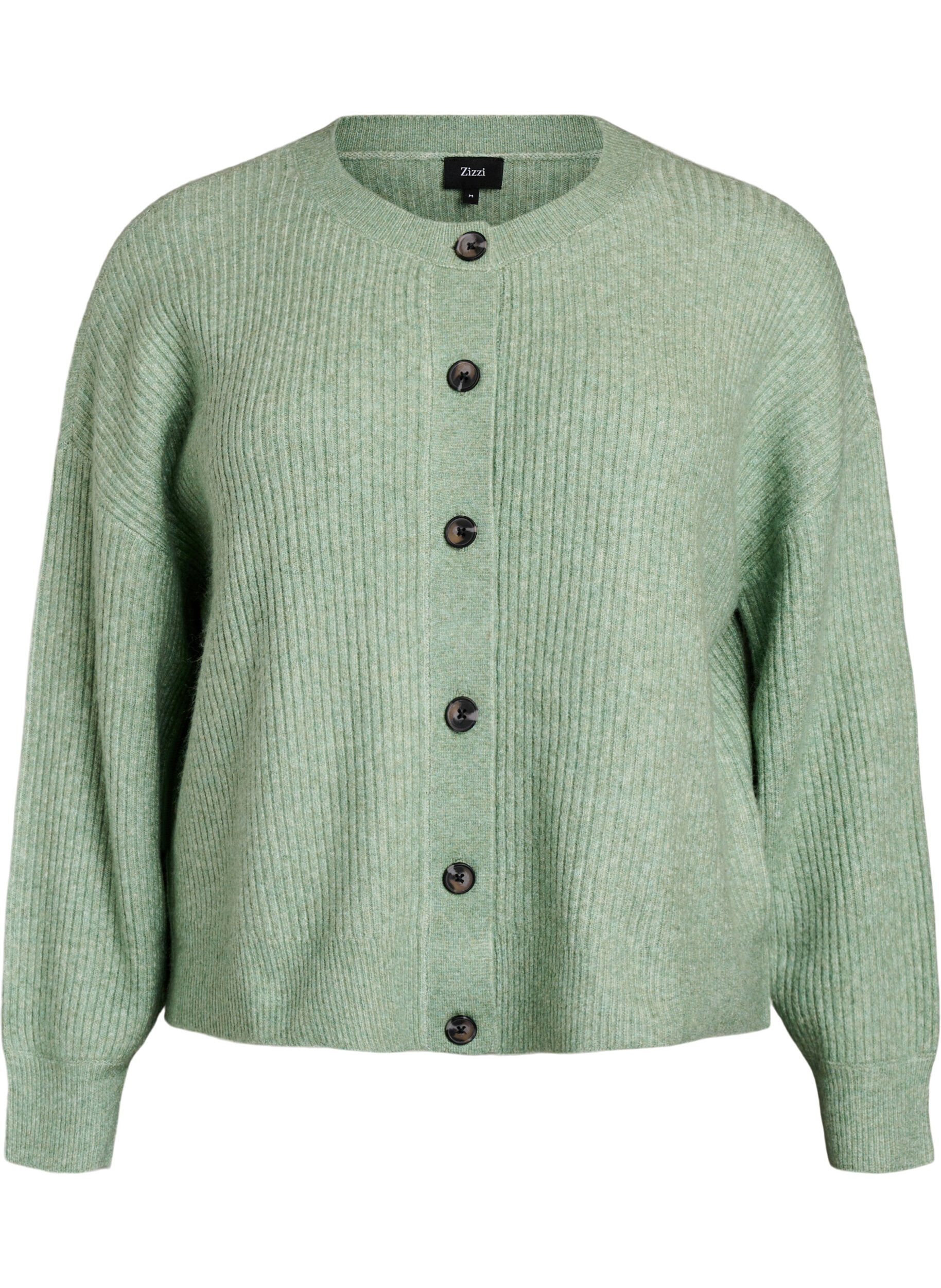 Zizzi Ribstrikket cardigan med knapper, Gr&oslash;n, Packshot image number 0