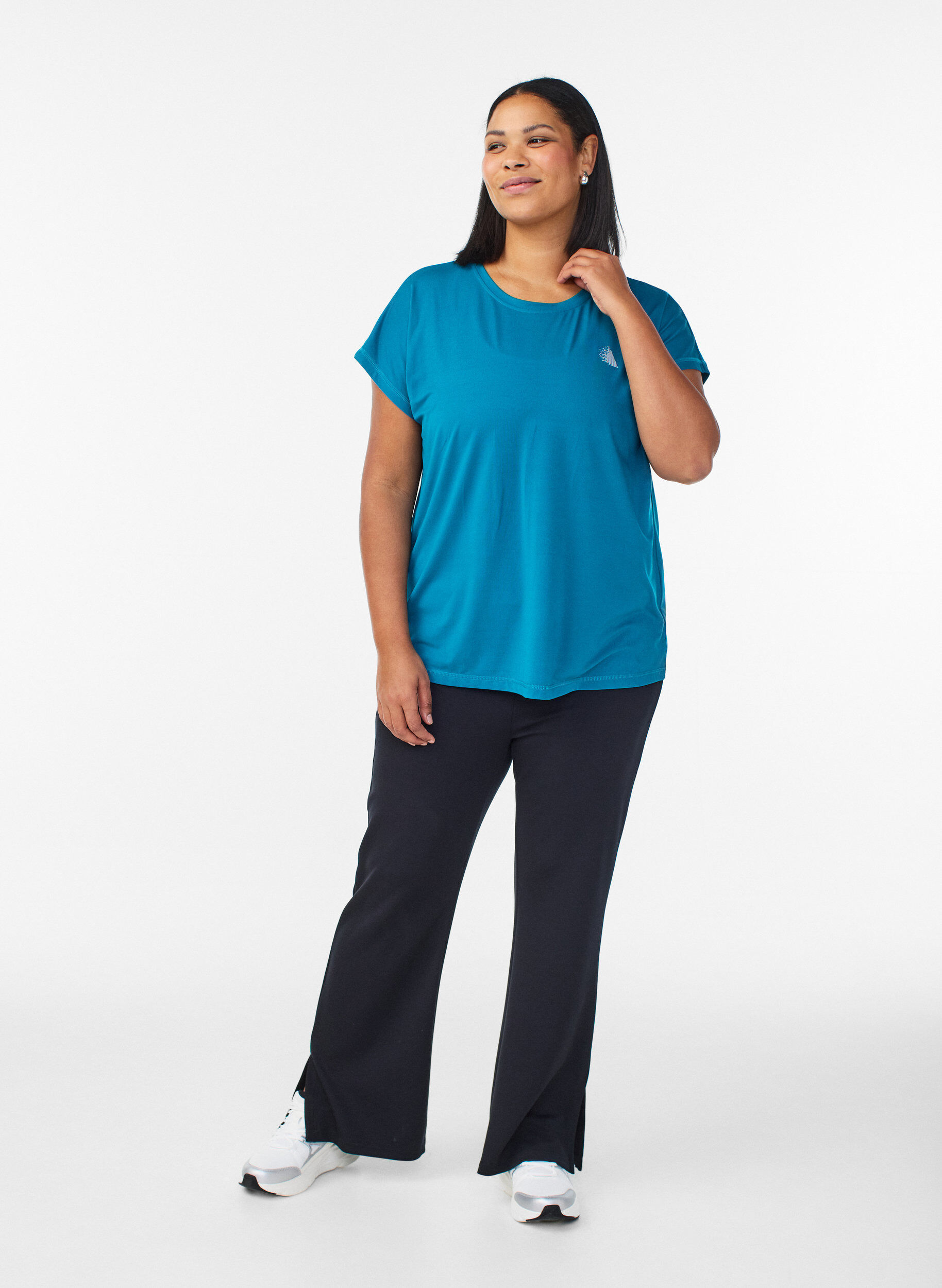 Zizzi Ensfarvet tr&aelig;nings t-shirt, Gr&oslash;n, Model image number 1