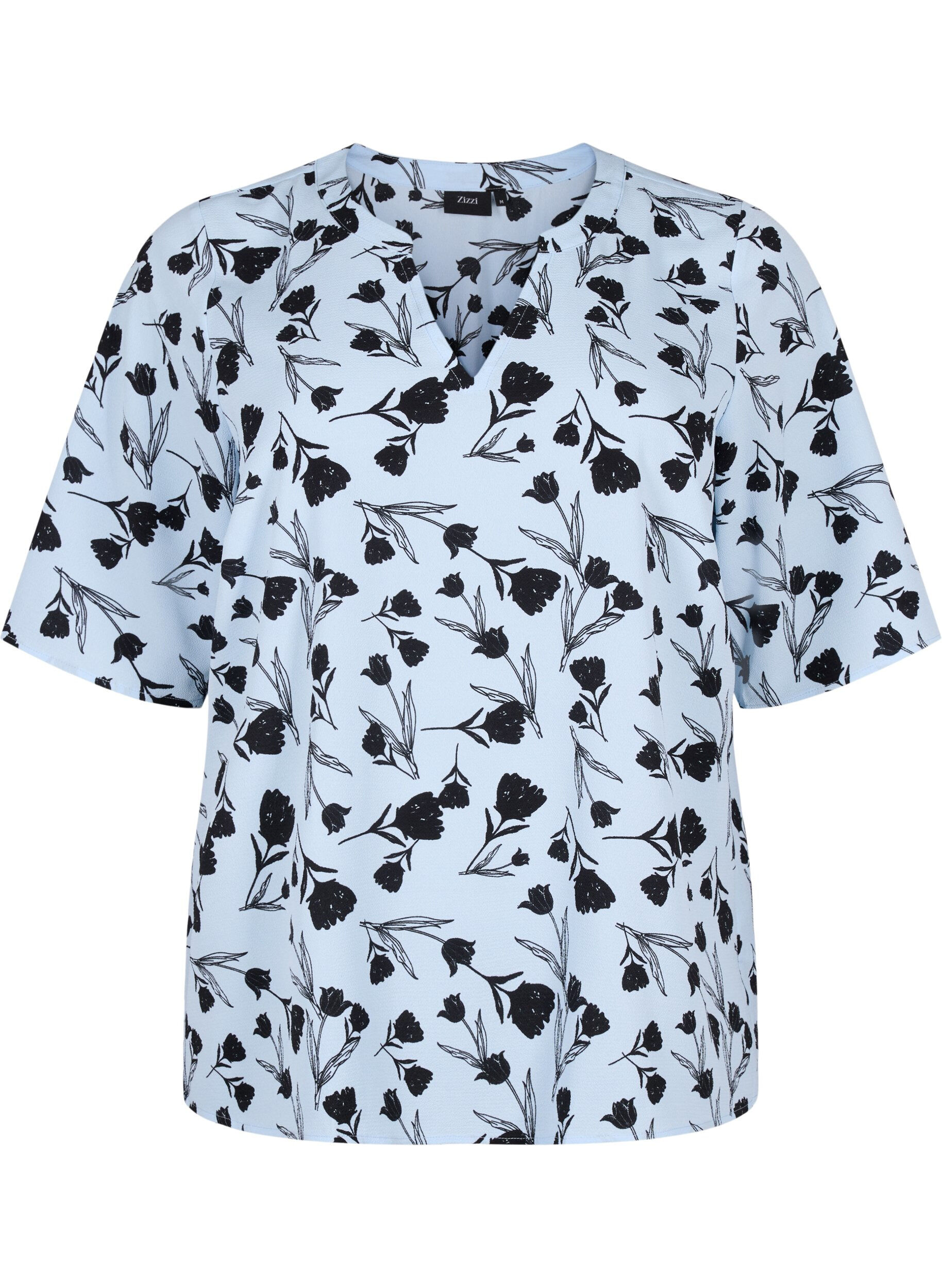 Zizzi V-hals bluse med sl&oslash;jfeprint, Cashmere Blue Flower, Packshot image number 0