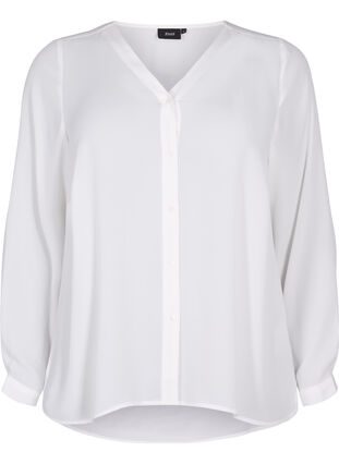 Langærmet skjorte med v-hals, Bright White, Packshot image number 0