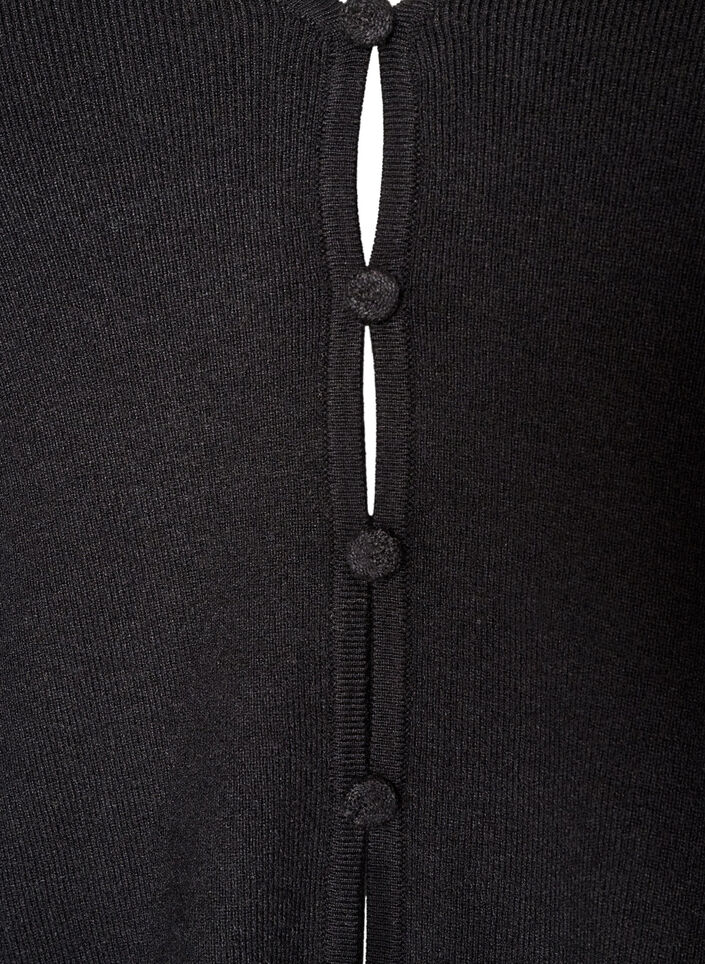 Finstrikket cardigan med stofbetrukne knapper, Sort, Packshot image number 2