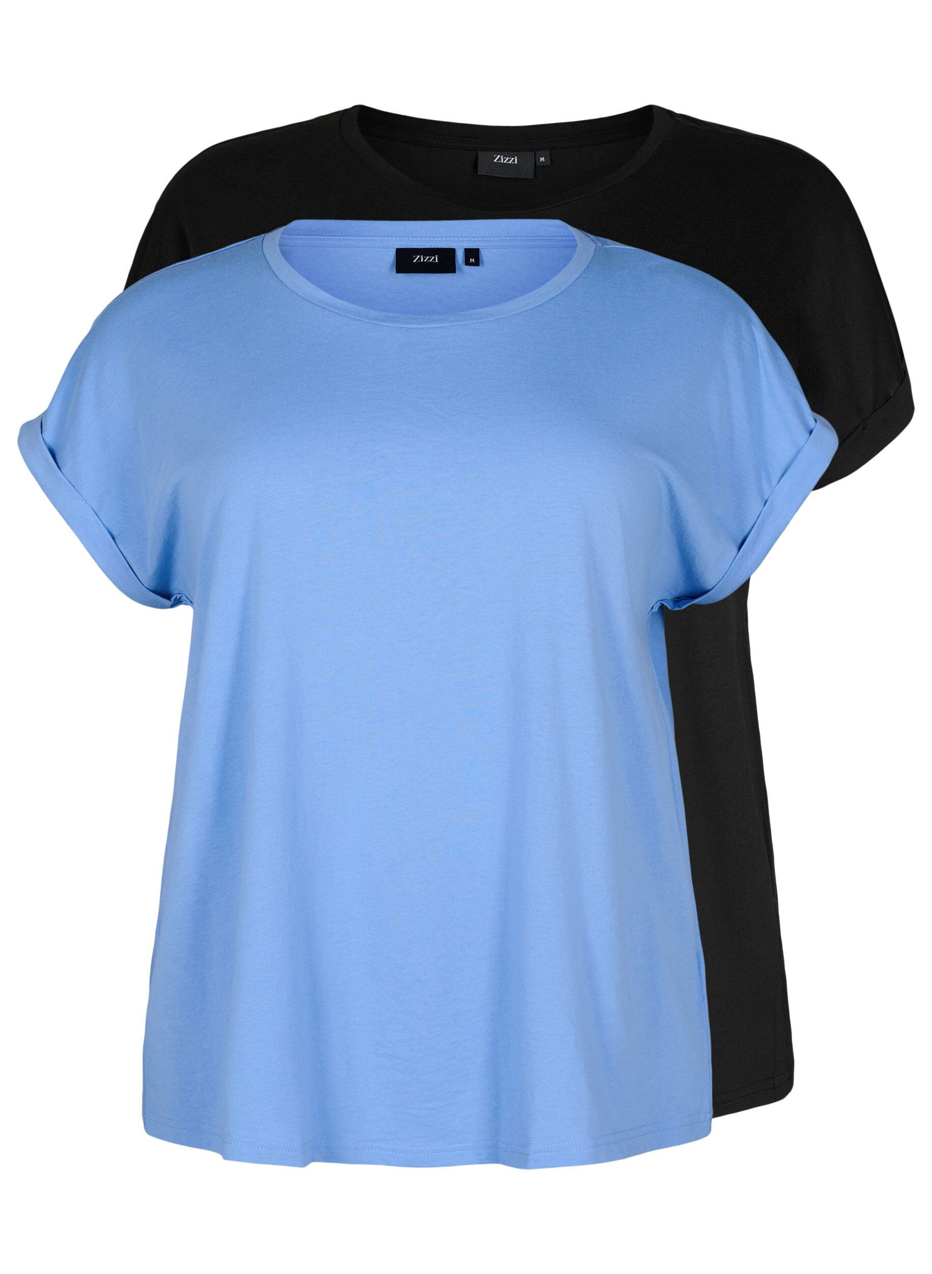 Zizzi2-pak kort&aelig;rmet t-shirts, Bl&aring;, Packshot image number 0