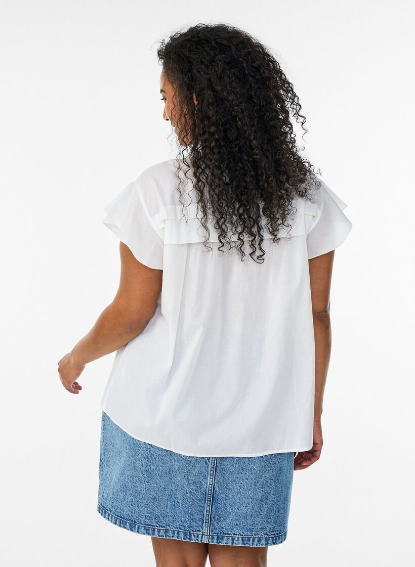 &AElig;rmel&oslash;s skjortebluse i bomuld med A-form, Hvid, Model image number 2