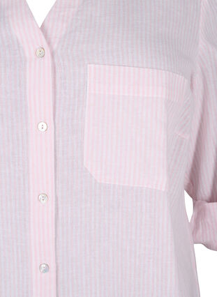 Skjortebluse med knaplukning i bomuldsmix med hør, Rosebloom White, Packshot image number 3