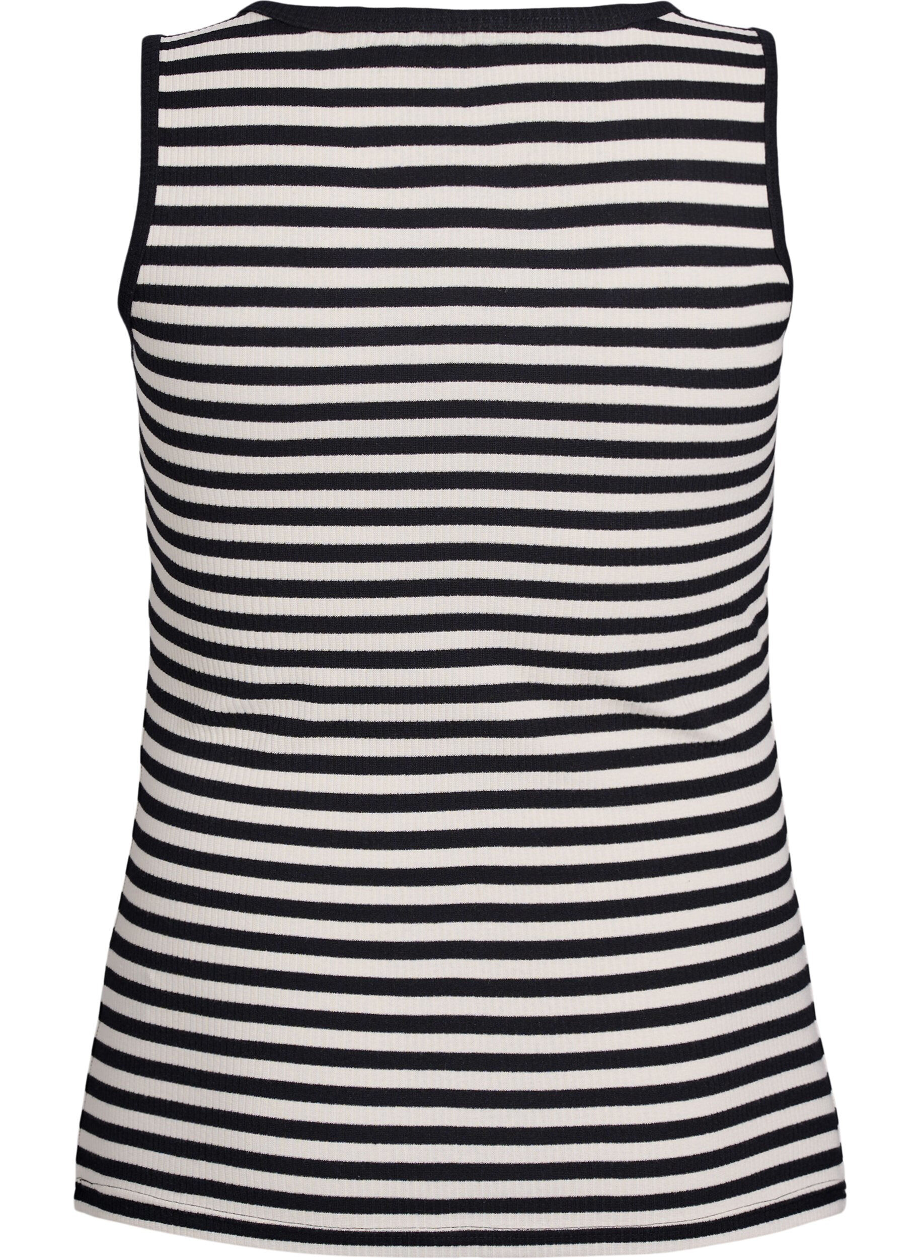 Zizzi Stribet tanktop med ribstruktur, Black Snow W. Stripe, Packshot image number 1