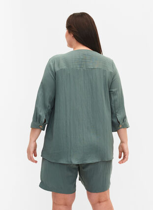 Viskose bluse med knapper og v-hals, Balsam Green, Model image number 1