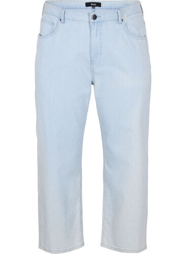 Straight fit Vera jeans med ankellængde og striber - Blå - Str. 42-60 Zizzi