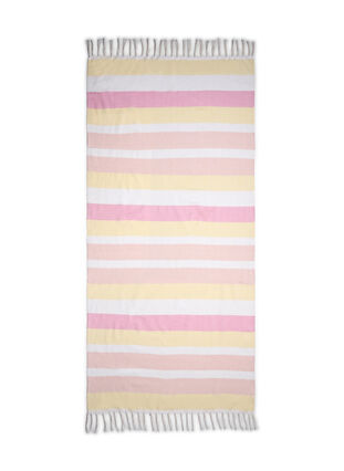 Stribet hammam håndklæde med frynser, Pale Banana Comb, Packshot image number 2