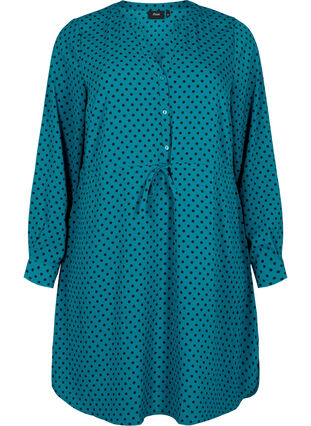 Printet kjole med snøre i taljen, Shaded Spruce Dot, Packshot image number 0