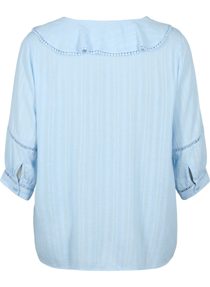 Bluse i bomulds-viskose mix med 3/4 ærmer, Chambray Blue, Packshot image number 1
