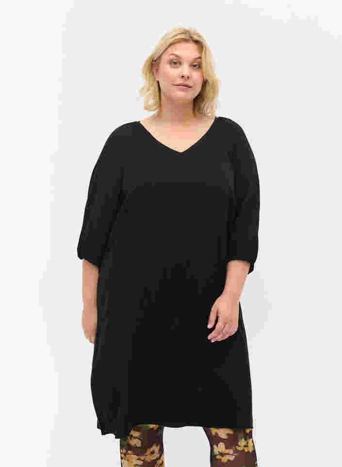 Viskose kjole med v-udskæring, Black, Model image number 0