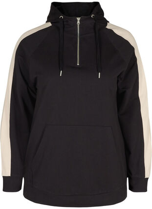 Sweatshirt med hætte og lomme, Black, Packshot image number 0
