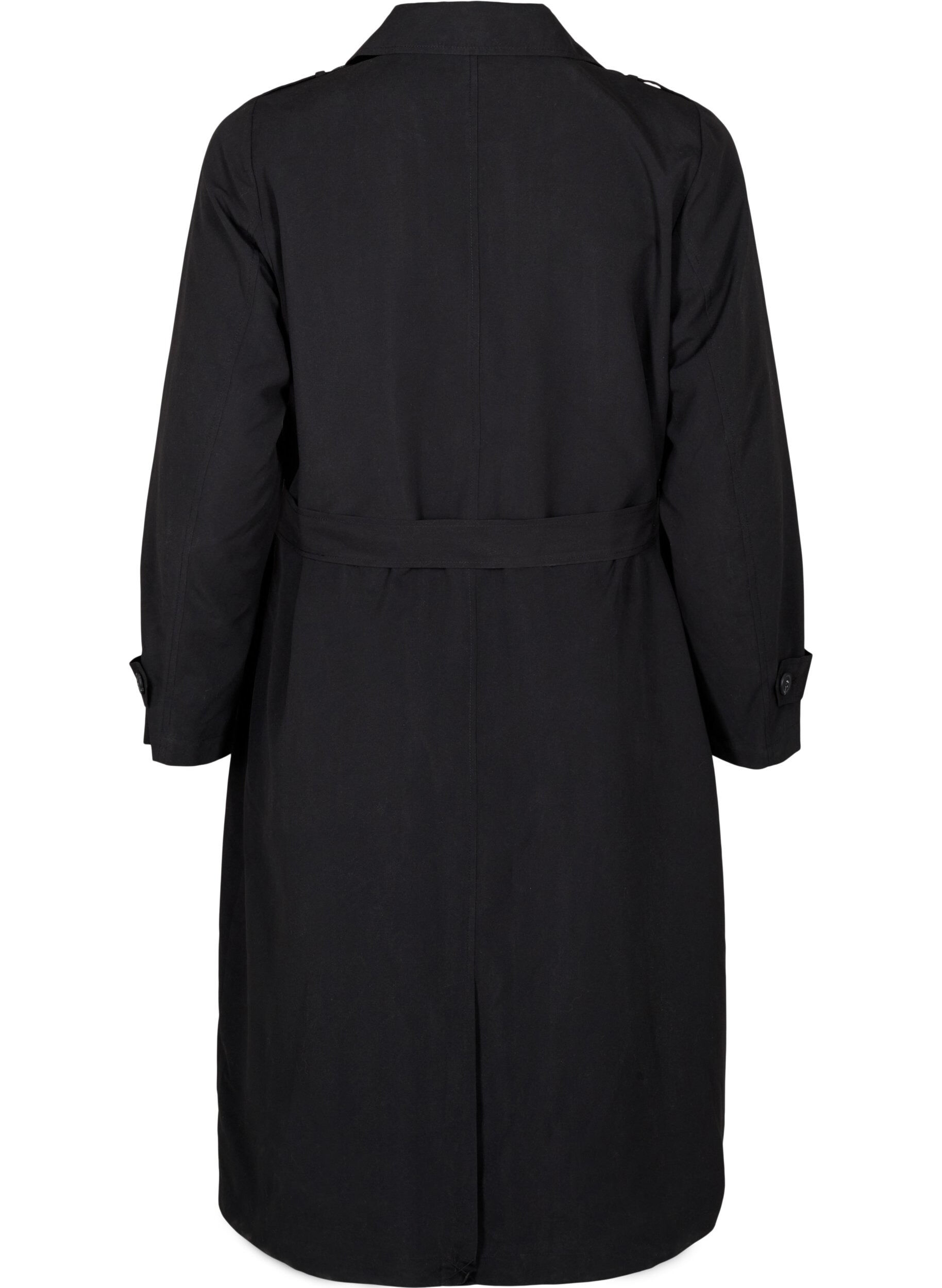 Zizzi Lang trenchcoat med b&aelig;lte, Black, Packshot image number 1