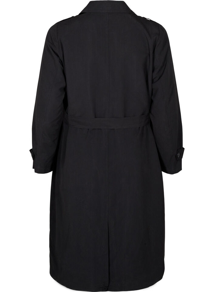 Lang trenchcoat med bælte, Black, Packshot image number 1