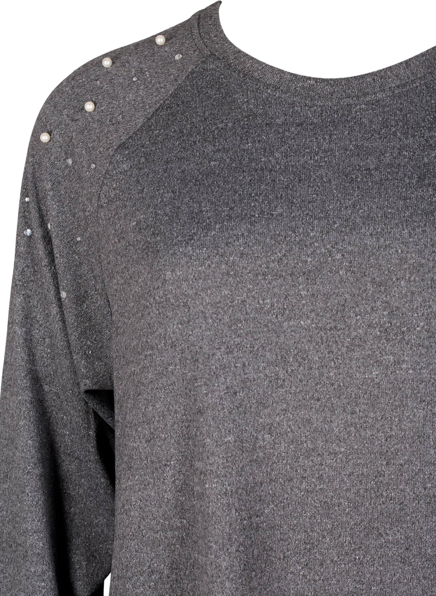 Zizzi Lang&aelig;rmet kjole med perler, Gr&aring;, Packshot image number 2