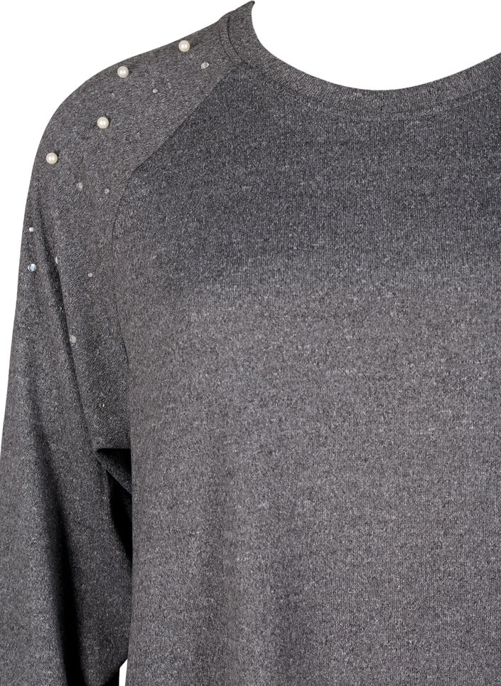 Langærmet kjole med perler, Grå, Packshot image number 2