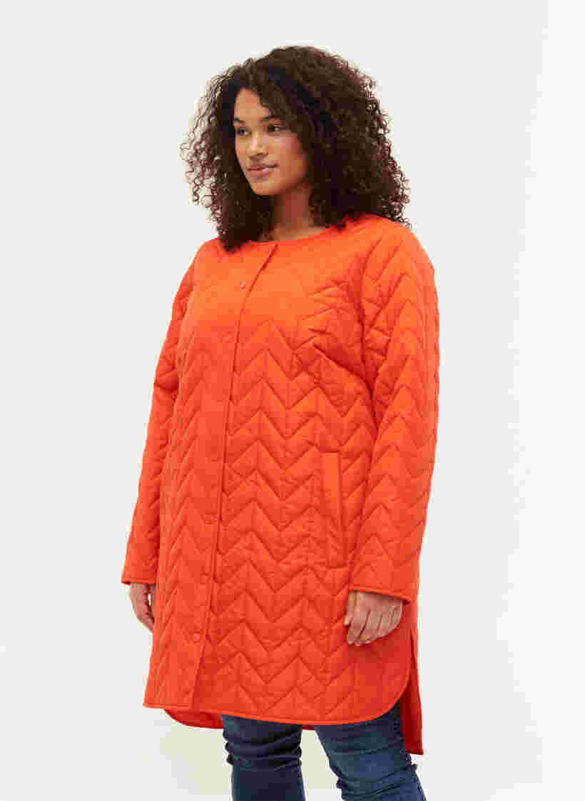 Quiltet jakke med knapper, Tangerine Tango, Model image number 0