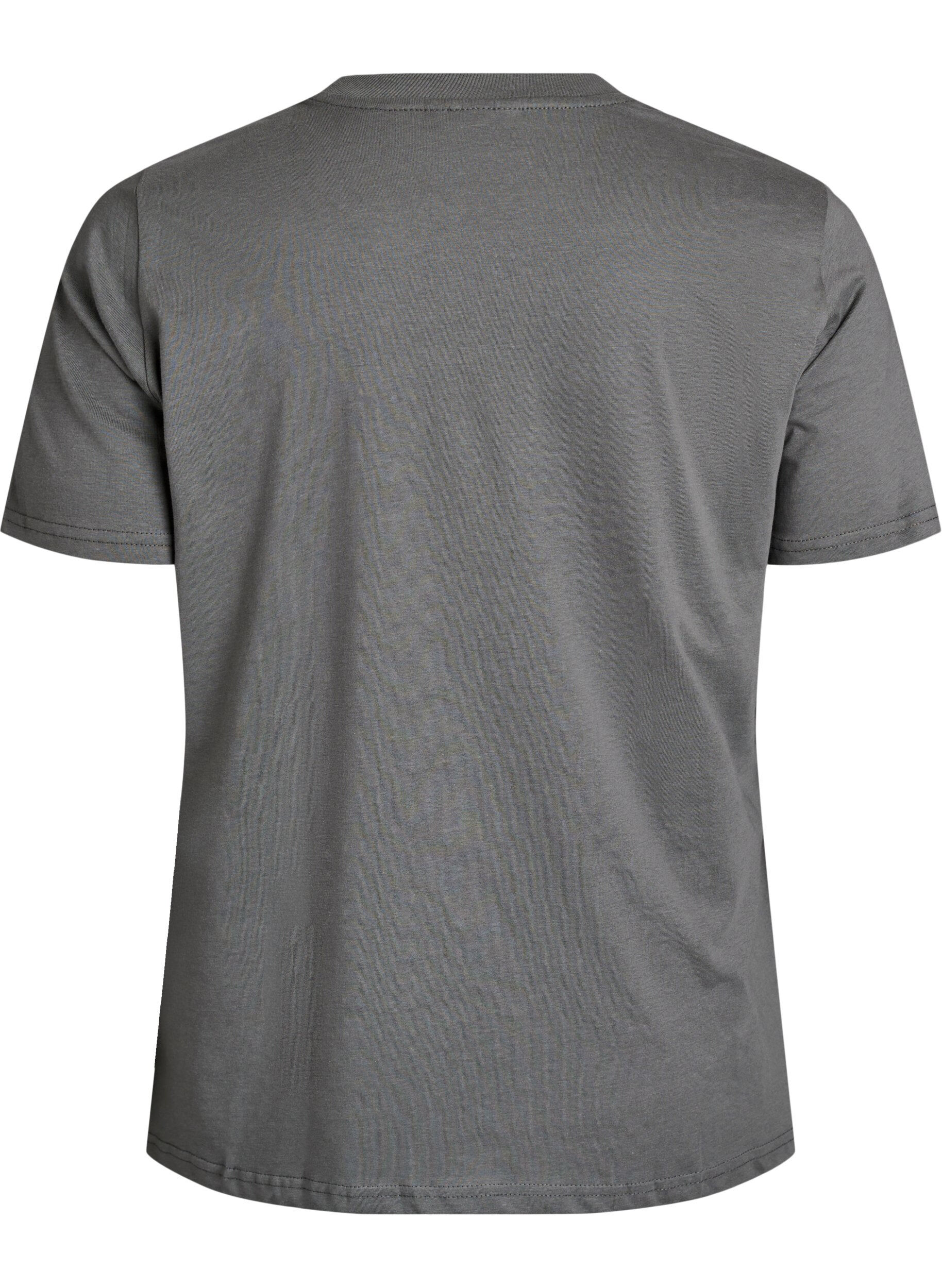 ZizziBasis t-shirt i bomuld med rund hals , Gr&aring;, Packshot image number 1