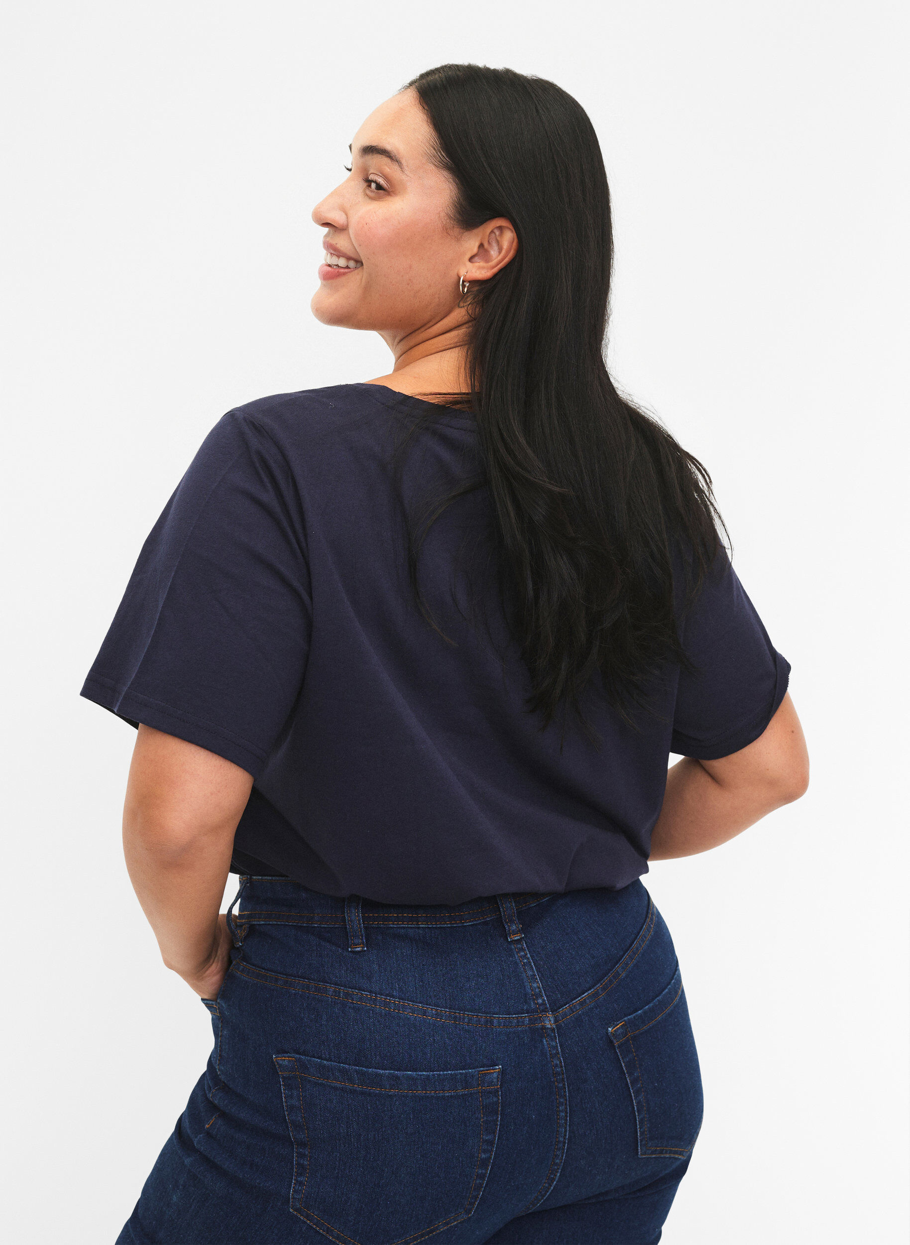 Zizzi FLASH - T-shirt med motiv, Navy Blazer, Model image number 1